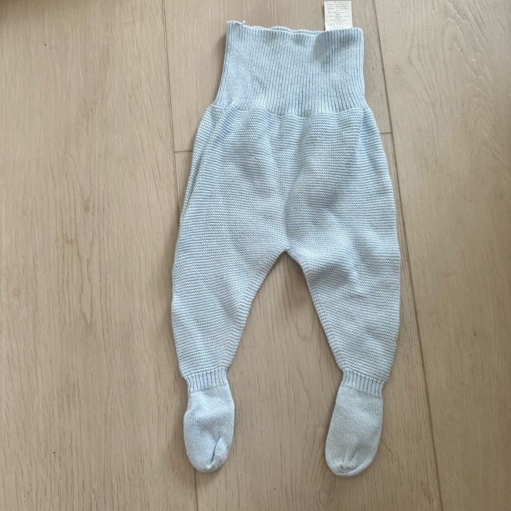 Pili Carrera baby blue cotton cashmere knit footed pants 3 months